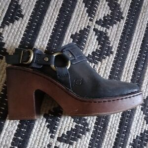 Born Dark Leather Mules with Brown Sole